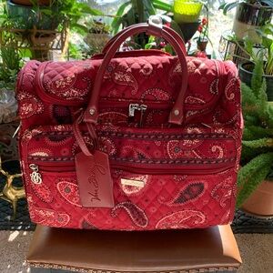 Vera Bradley Mesa Red Paisley Carry-On Rolling Duffel Travel Bag Suitcase